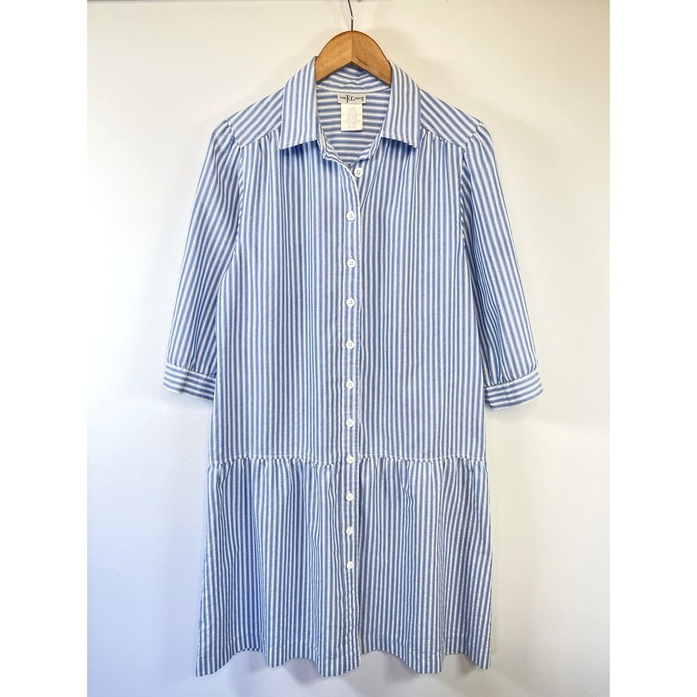Womens Drop Waist Striped Shirt Dress Size 14P Pockets Crispy Coastal Preppy